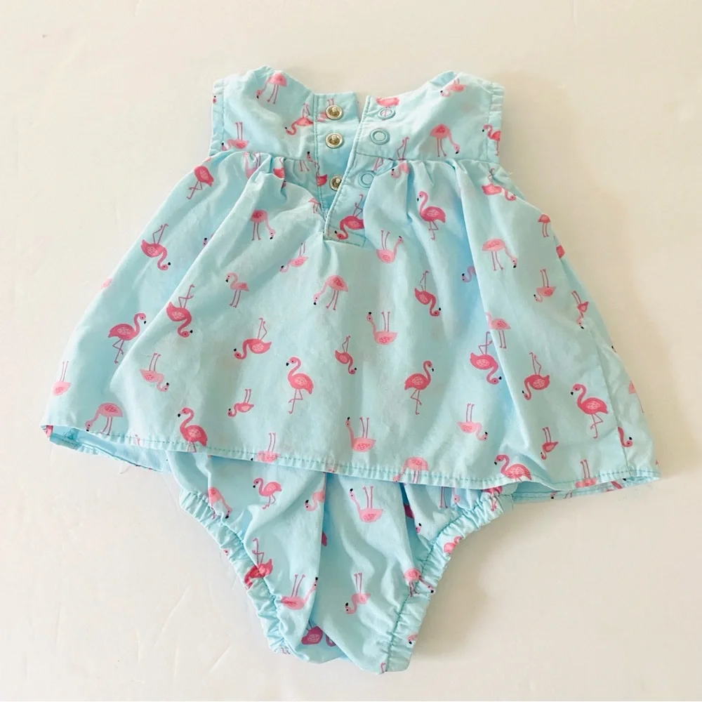 Carter's Newborn Baby Blue Pink Flamingo Print Dress One Piece Summer